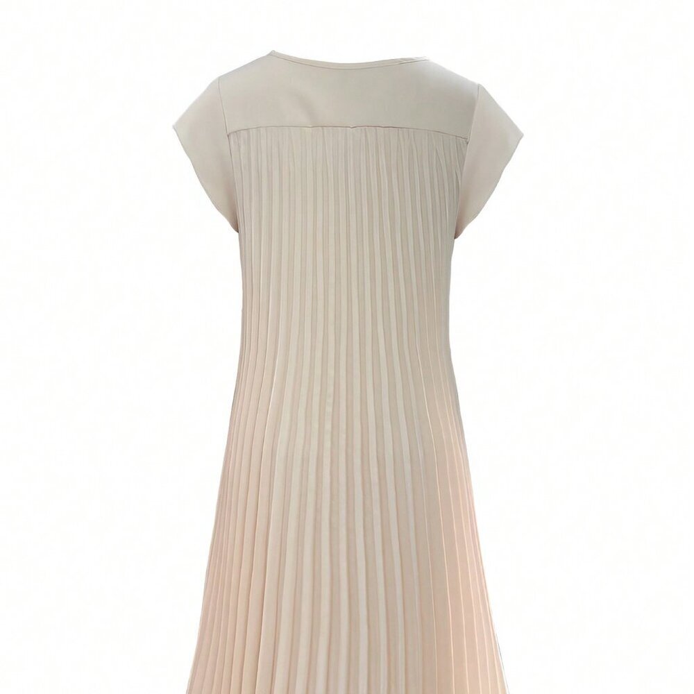 Apricot Casual Women's Solid Color Pleated Loose Spring/Summer Dress - Picture 3 of 4
